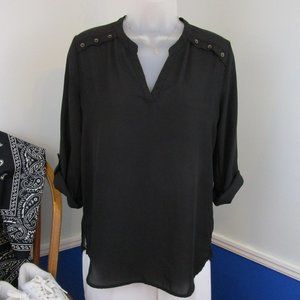 Sweet Rain Semi Sheer Pop Over V-Neck 3/4 Sleeve Blouse